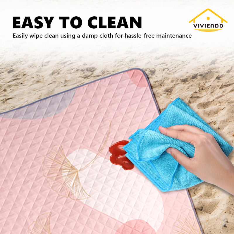 Viviendo Picnic Blanket Rug Waterproof with Leather Carry Strap Outdoor Beach Mat  - Pink