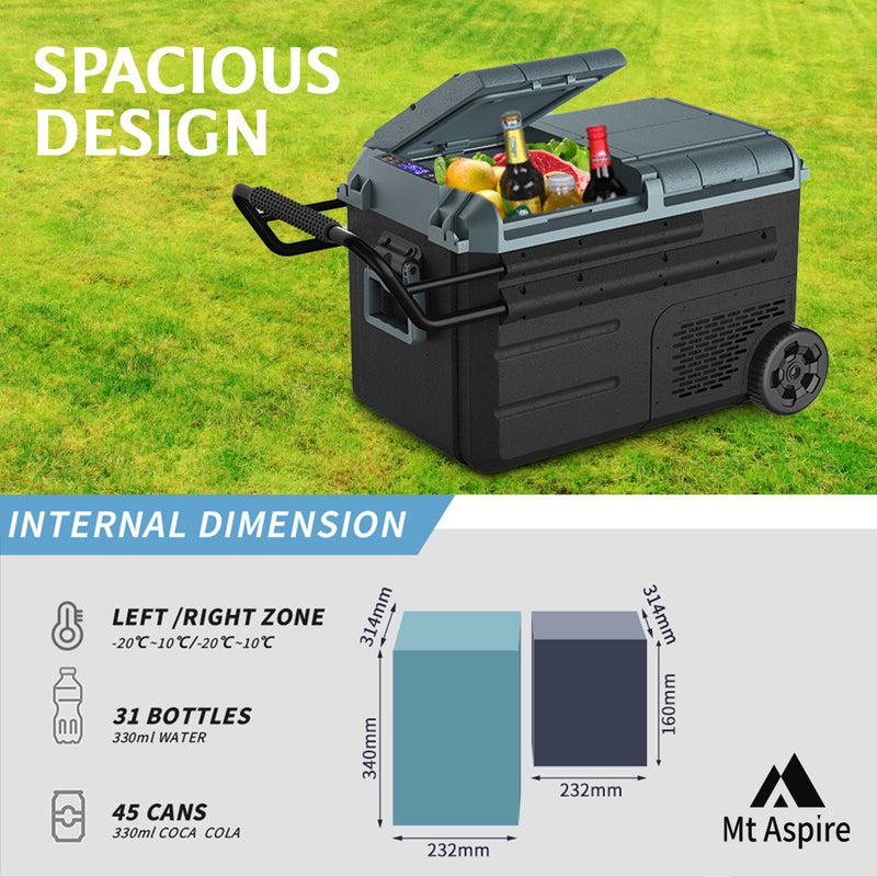 Mt Aspire 38L Dual Zone Portable Camping Fridge Freezer Cooler Caravan Car 12V/ 24V/240V