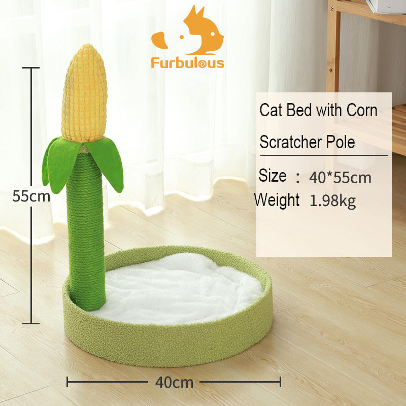 Furbulous Corn Cob Cat Scratching Post with Calming Cat Bed Fluffing soft for Kitty to Rest and Sleep