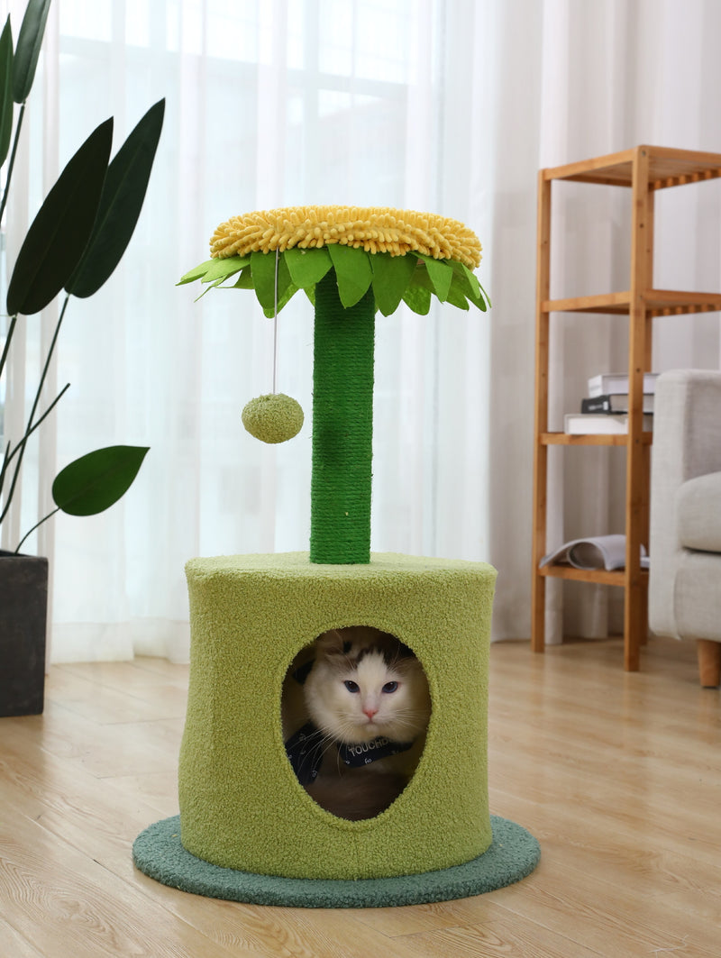 Furbulous Sunflower Cat Tree scratching Post and Cat Tower with Hideaway