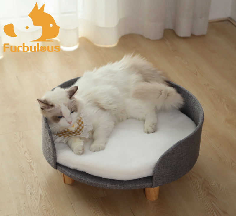 Furbulous Pet Sofa Bed Fluffy Calming Luxury Cat Rest Sleep Pet Furniture - Grey