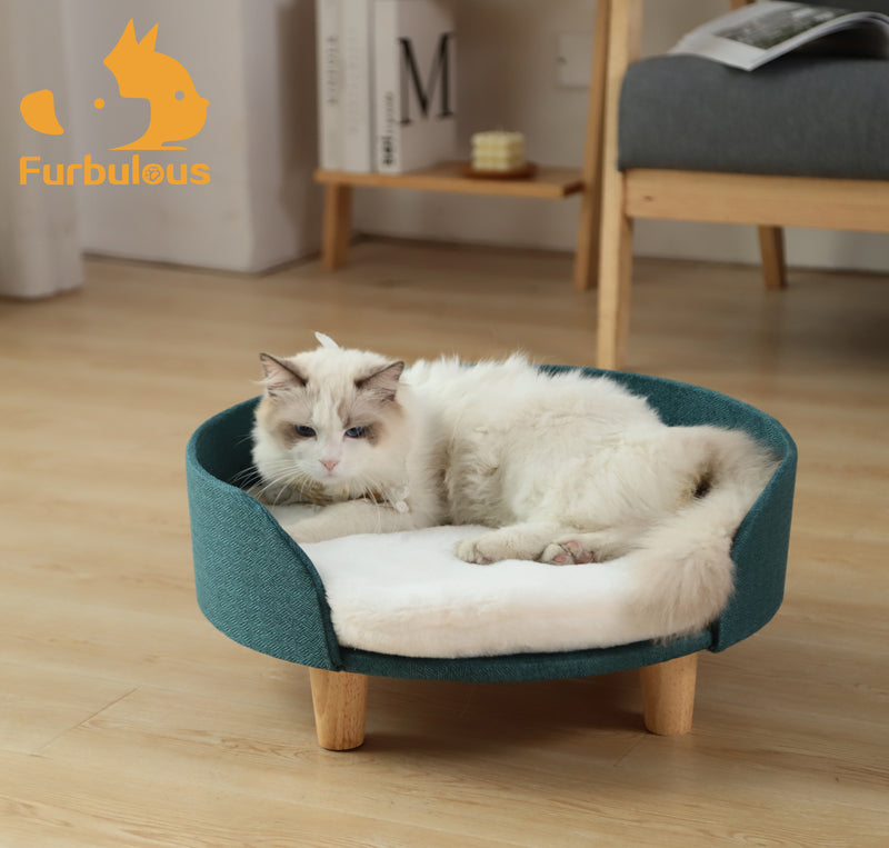 Furbulous Pet Sofa Bed Fluffy Calming Luxury Cat Rest Sleep Pet Furniture - Emrald