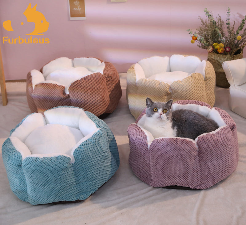 Furbulous Calming Pet Bed with Fluffy Soft Cushion for Cat and Small Dog to Rest and Sleep - Blue
