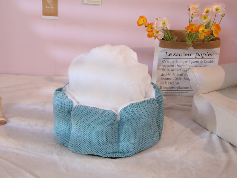Furbulous Calming Pet Bed with Fluffy Soft Cushion for Cat and Small Dog to Rest and Sleep - Blue