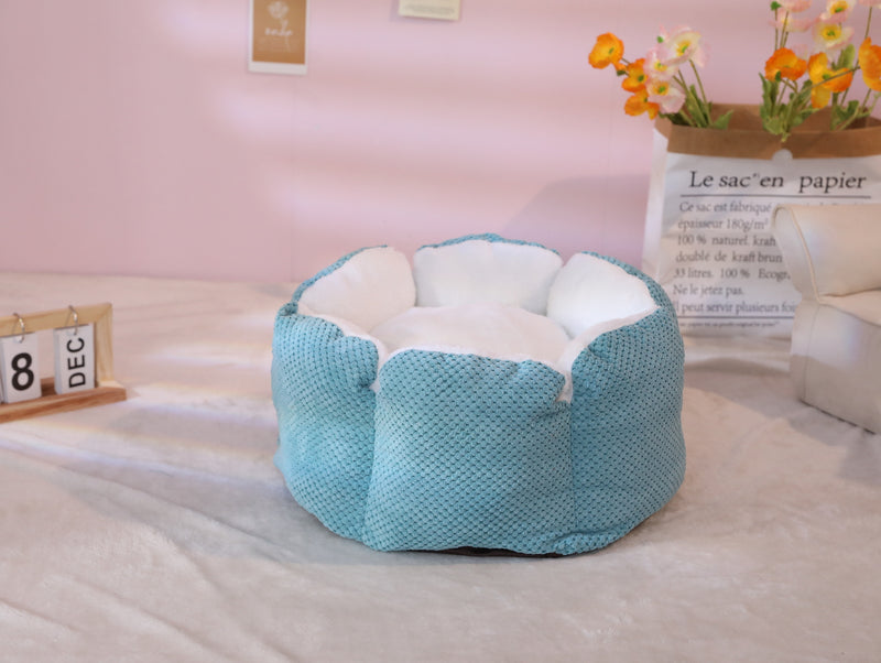 Furbulous Calming Pet Bed with Fluffy Soft Cushion for Cat and Small Dog to Rest and Sleep - Blue
