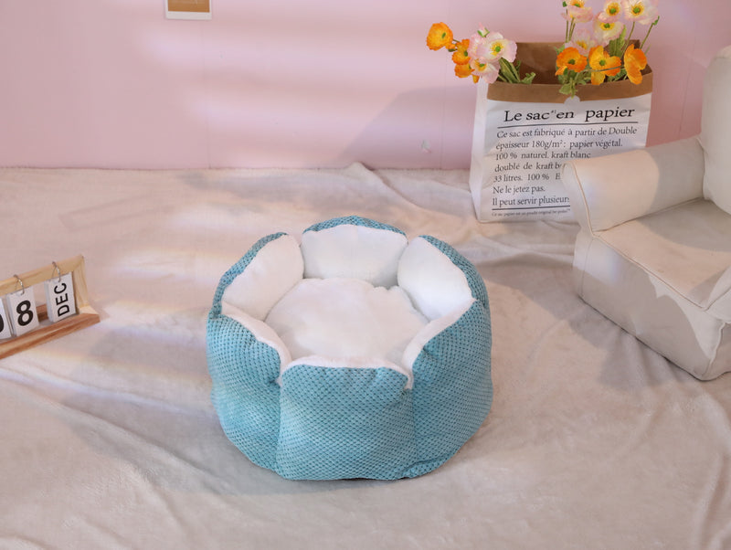 Furbulous Calming Pet Bed with Fluffy Soft Cushion for Cat and Small Dog to Rest and Sleep - Blue