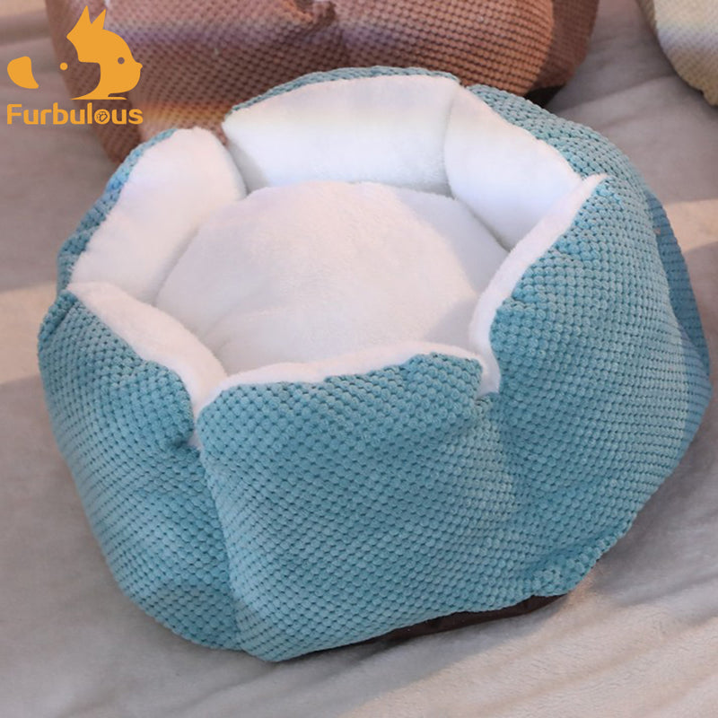 Furbulous Calming Dog Bed Warm Soft Cat Bed Round Comfy Sleeping Nest