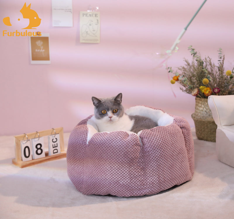 Furbulous Calming Dog Bed Warm Soft Cat Bed Round Comfy Sleeping Nest