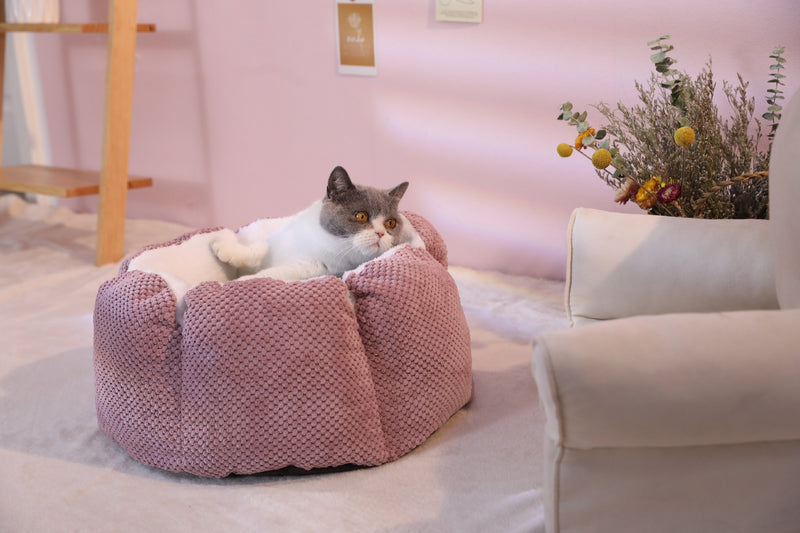 Furbulous Calming Pet Bed with Fluffy Soft Cushion for Cat and Small Dog to Rest and Sleep - Purple