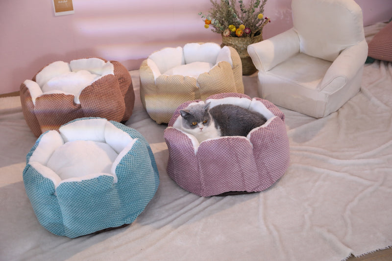 Furbulous Calming Pet Bed with Fluffy Soft Cushion for Cat and Small Dog to Rest and Sleep - Purple