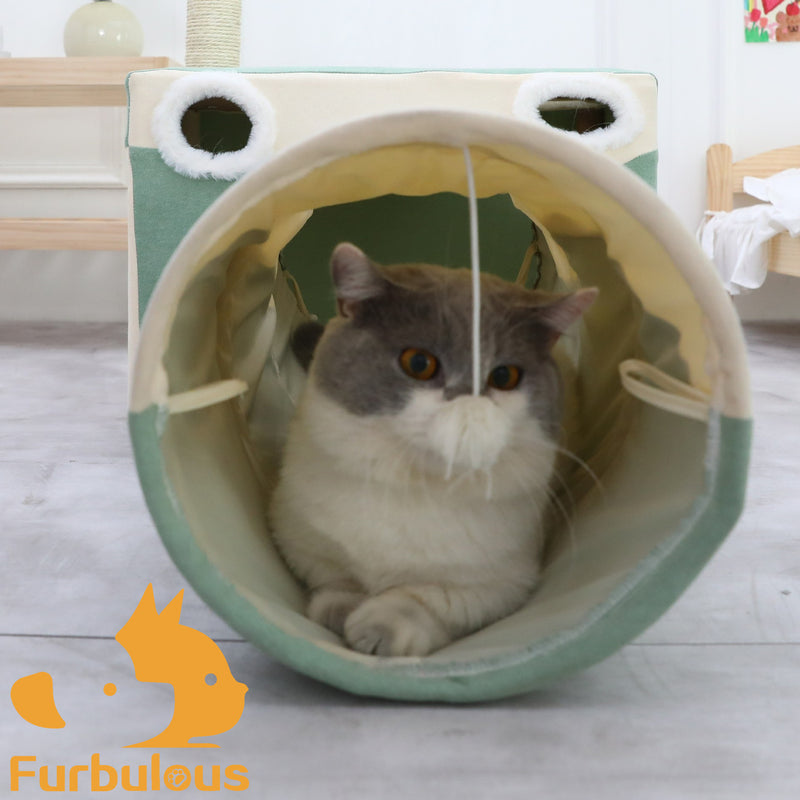 Furbulous Cat Tunnel with Hideaway Box Nest Cave House and Scratching Post - Camera Shape