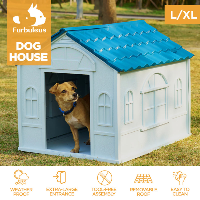 Furbulous Dog House and Indoor Outdoor Heavy Duty Dog Kennel - Tiled Roof - Large