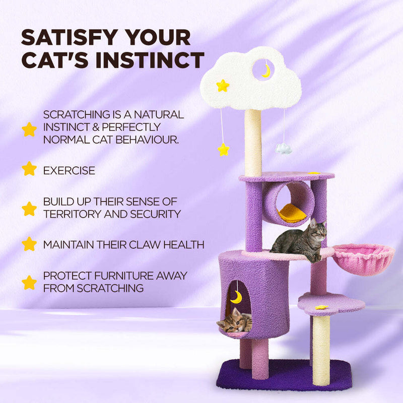 Furbulous 1.5m Cat Tree Scratching Post and Adventure Cat Tower - Star and Moon