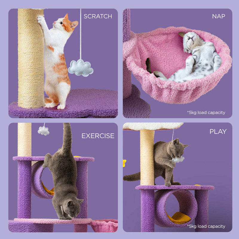 Furbulous 1.5m Cat Tree Scratching Post and Adventure Cat Tower - Star and Moon