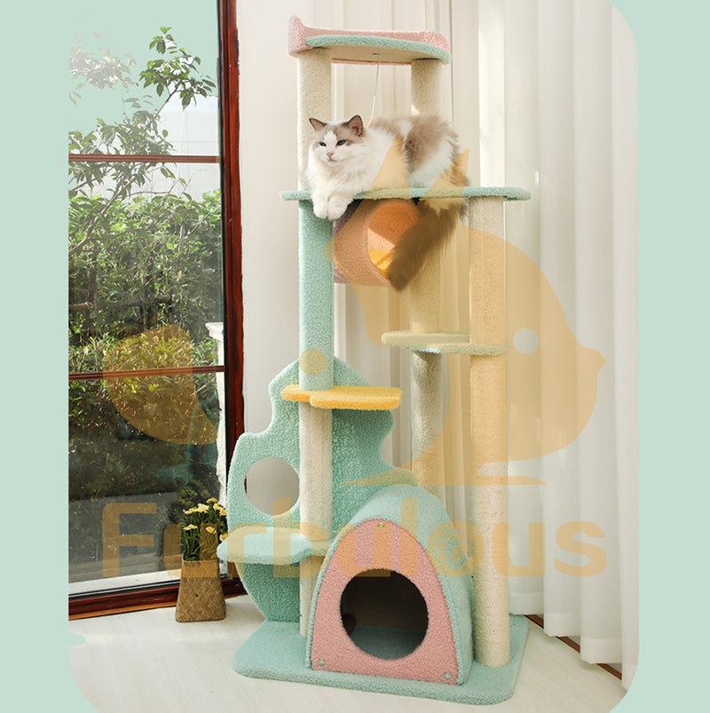 Furbulous 1.46m Cat Tree Scratching post and Adventure Cat tower - Green Leaf