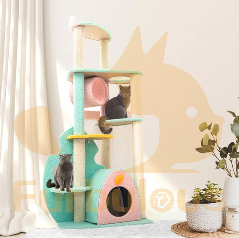 Furbulous 1.46m Cat Tree Scratching post and Adventure Cat tower - Green Leaf