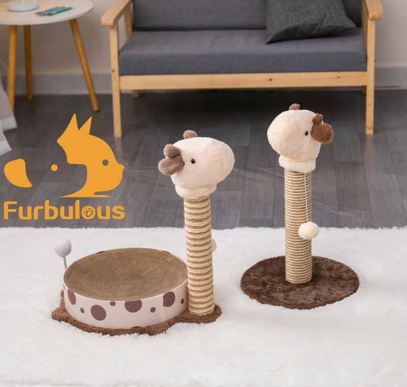 Furbulous Giraffe Cat Scratching Post Sisal Vertical Cat Scratcher Toy - Nap Bed Model