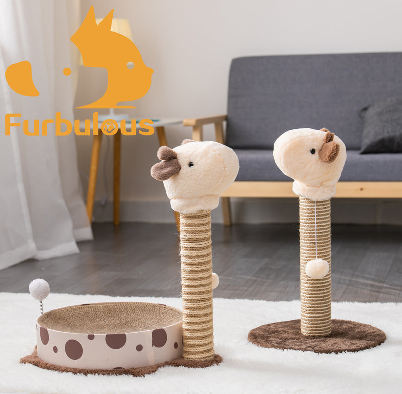 Furbulous Giraffe Cat Scratching Post Sisal Vertical Cat Scratcher Toy - Nap Bed Model