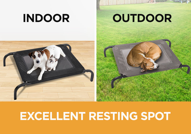 Furbulous Elevated Cooling Pet Bed Steel Frame Trampoline Indoor Outdoor Pets Dogs Large - Black