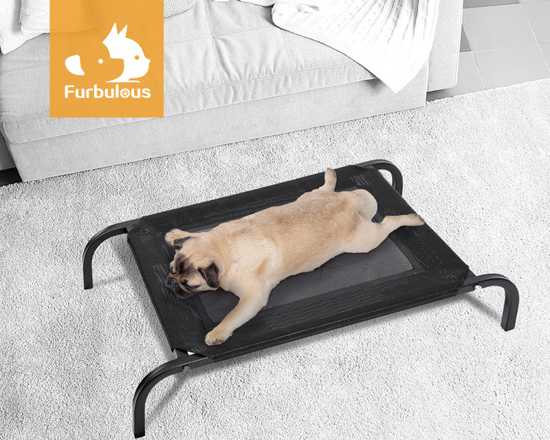 Furbulous Elevated Cooling Pet Bed Steel Frame Trampoline Indoor Outdoor Pets Dogs Large - Black