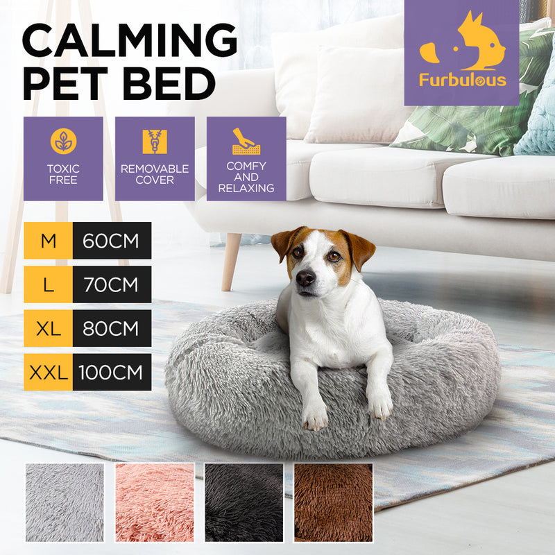 Furbulous Calming Dog or Cat Bed in Dark Grey - Medium 60cm x 60cm