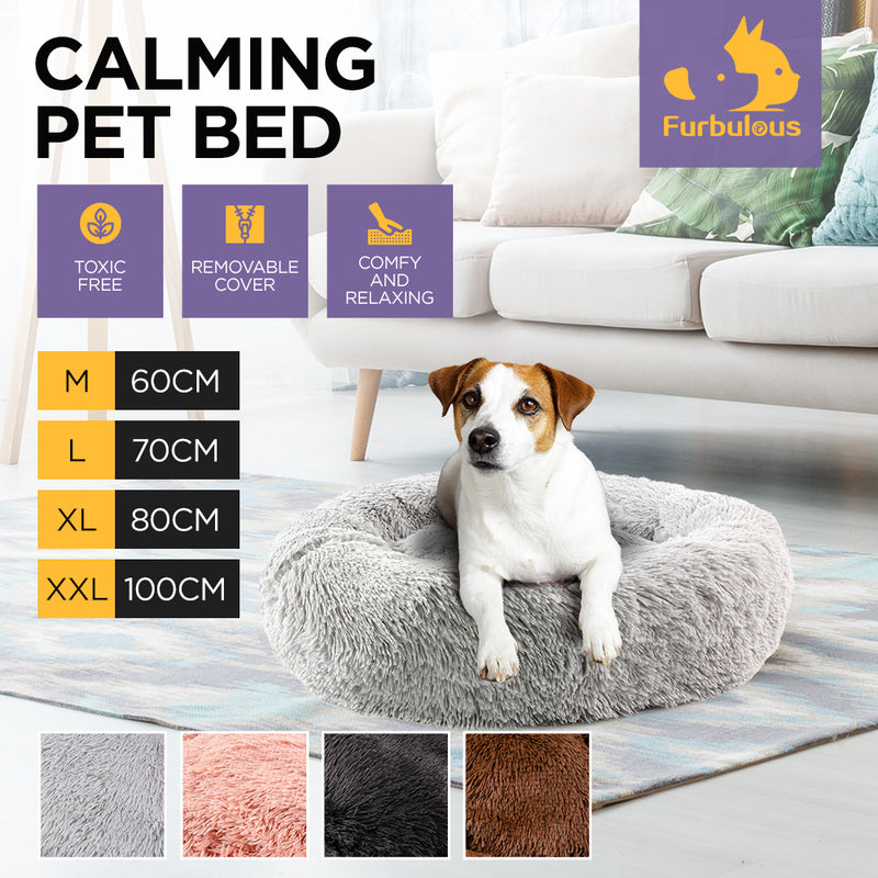Furbulous Calming Dog or Cat Bed in Light Grey - XXLarge - 100cm Diameter
