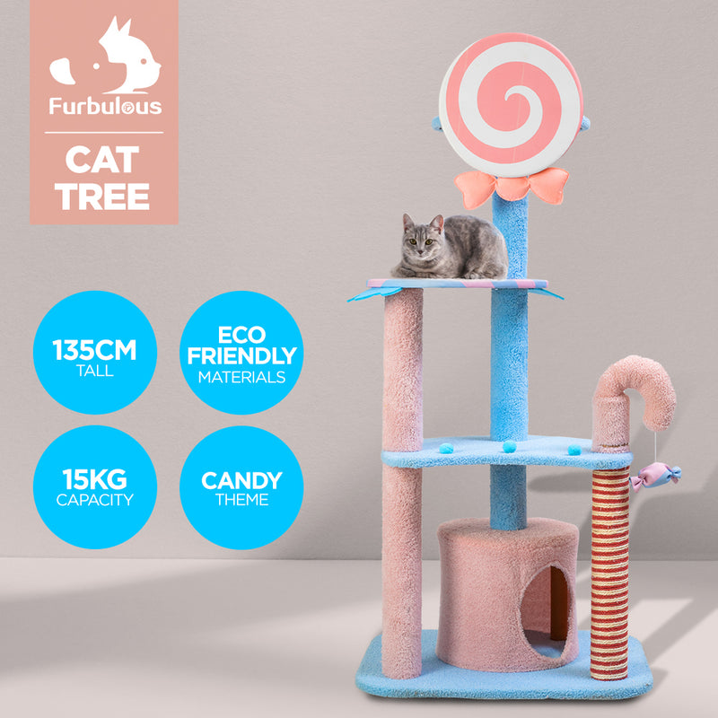 Furbulous 1.35m Lollipop Style Cat Tree Tower & Scratching Post