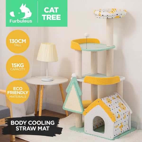 Furbulous 1.3m Cat Tree Tower & Scratching post with Cooling Straw Mat - Fairy Land