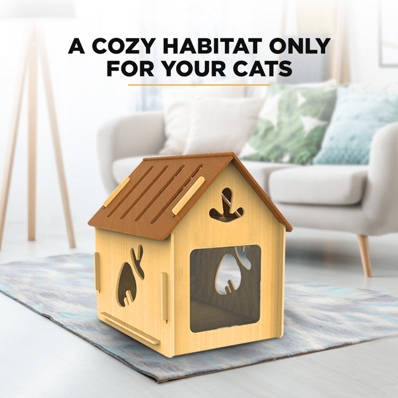 Furbulous Cat Box House and Cat Nap Box Wood House in Carrot Style - Extra Large