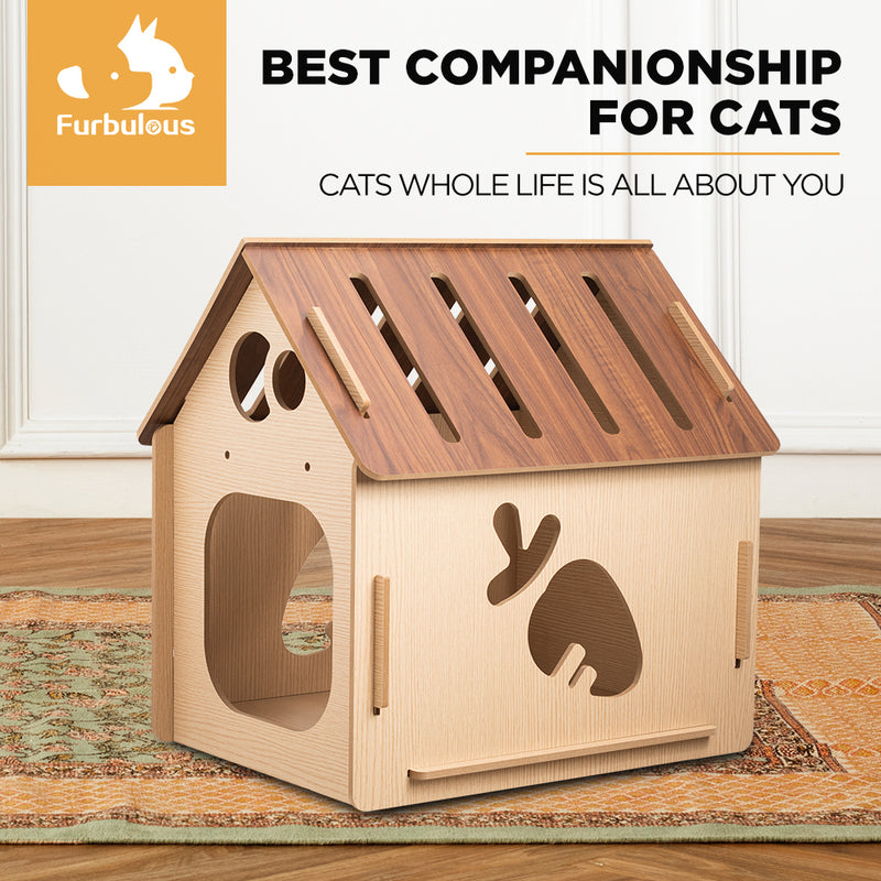 Furbulous Cat Box House and Cat Nap Box Wood House in Carrot Style - Extra Large