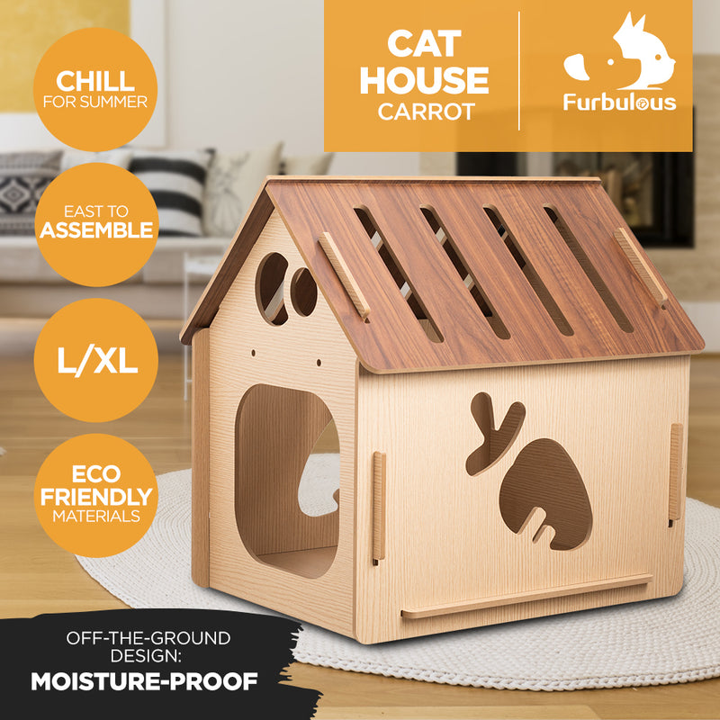 Furbulous Cat Box House and Cat Nap Box Wood House in Carrot Style