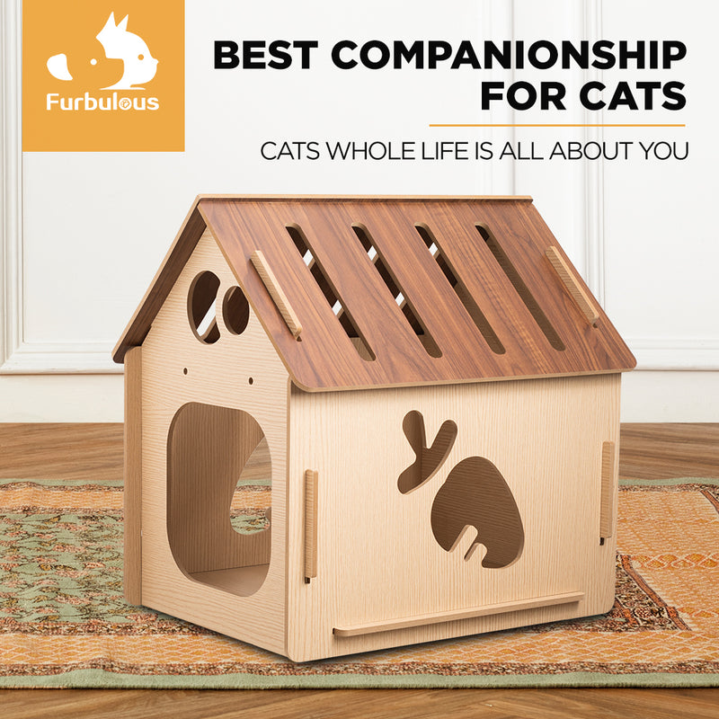 Furbulous Cat Box House and Cat Nap Box Wood House in Carrot Style