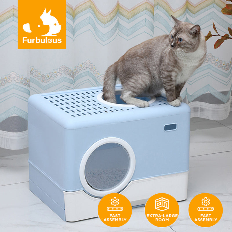 Furbulous Camera Shape Anti-Splashing Enclosed Cat Drawer Litter Box - Blue