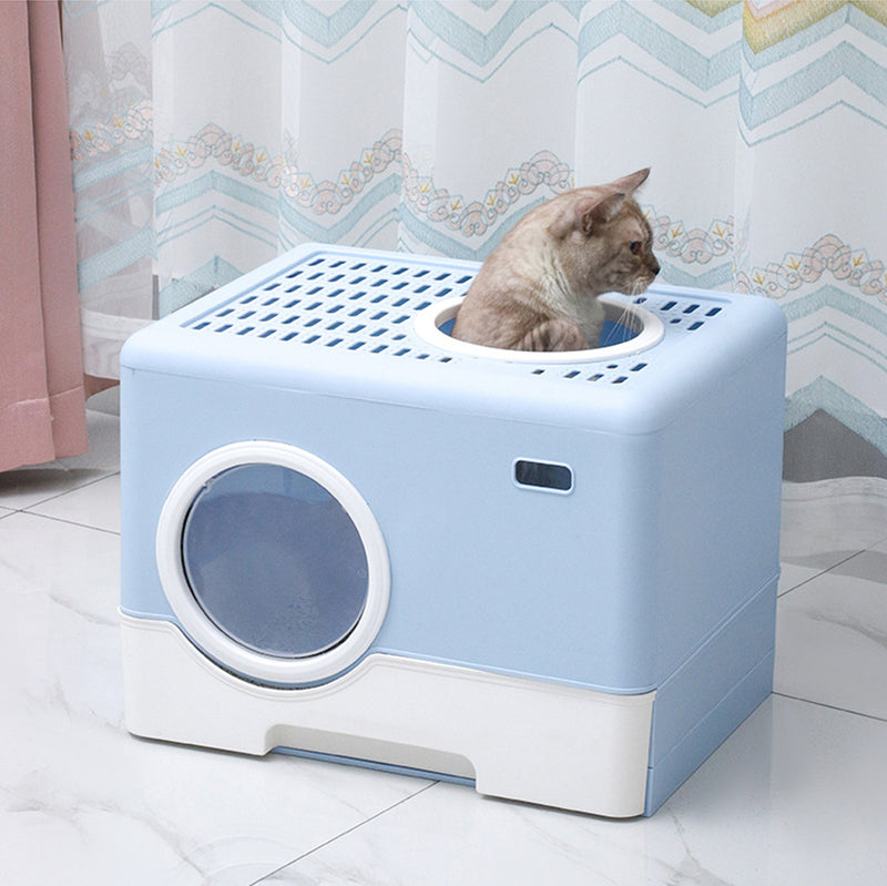 Furbulous Camera Shape Anti-Splashing Enclosed Cat Drawer Litter Box - Blue