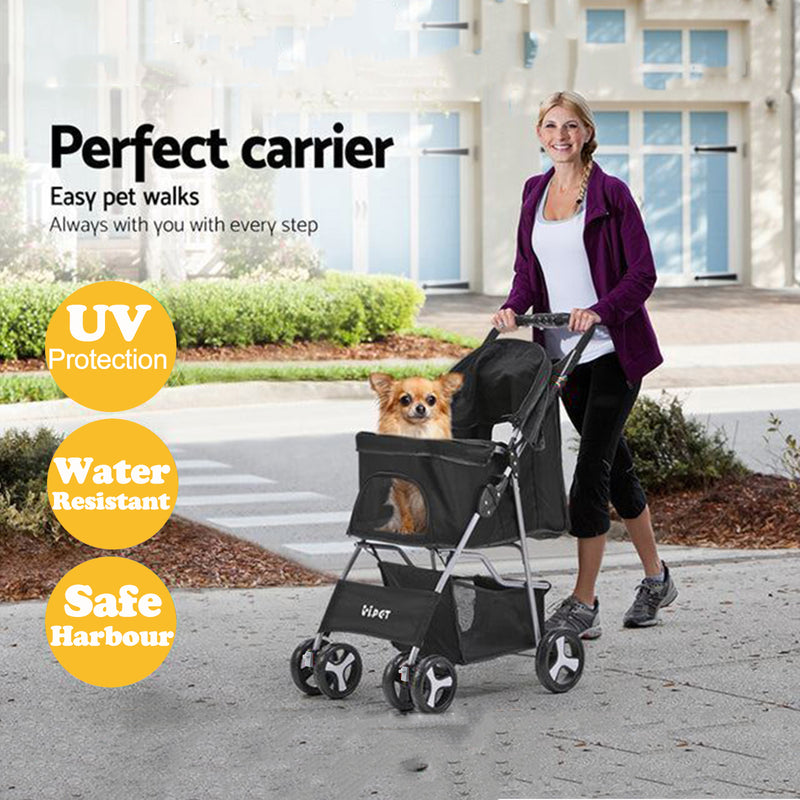 Furbulous Pet Stroller 4 Wheel Foldable Dog Pram Large Cat Travel Carrier