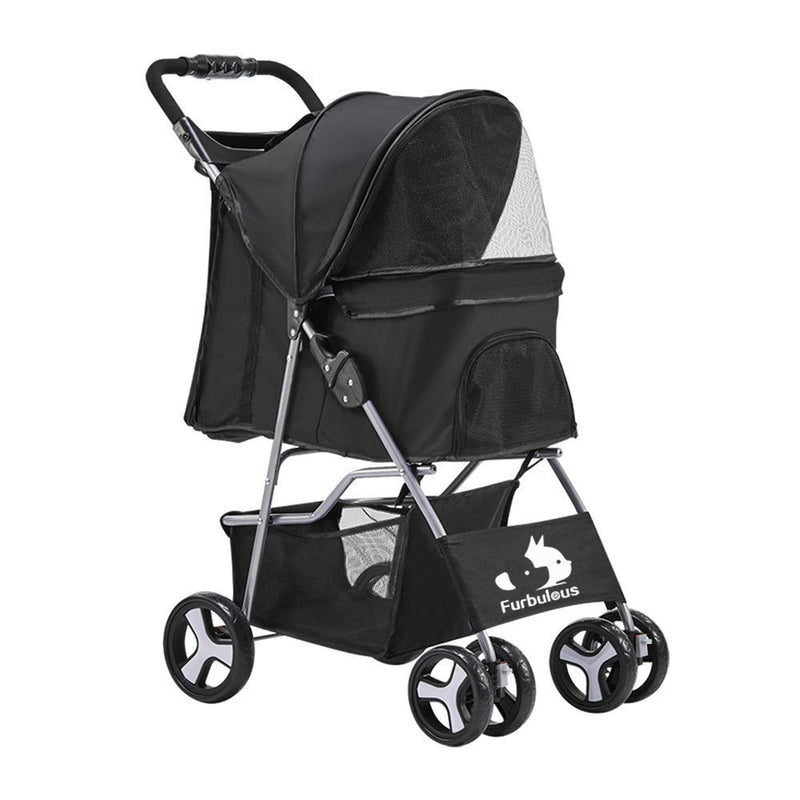 Furbulous Pet Stroller 4 Wheel Foldable Dog Pram Large Cat Travel Carrier