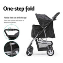 Furbulous Pet Stroller 4 Wheel Foldable Dog Pram Large Cat Travel Carrier - Grey