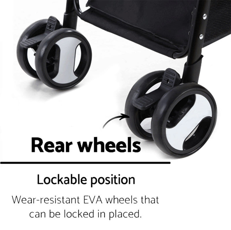 Furbulous Pet Dog Stroller Pram Cat Carrier Large Travel Pushchair Foldable 4 Wheels with Detachable Basket - Black