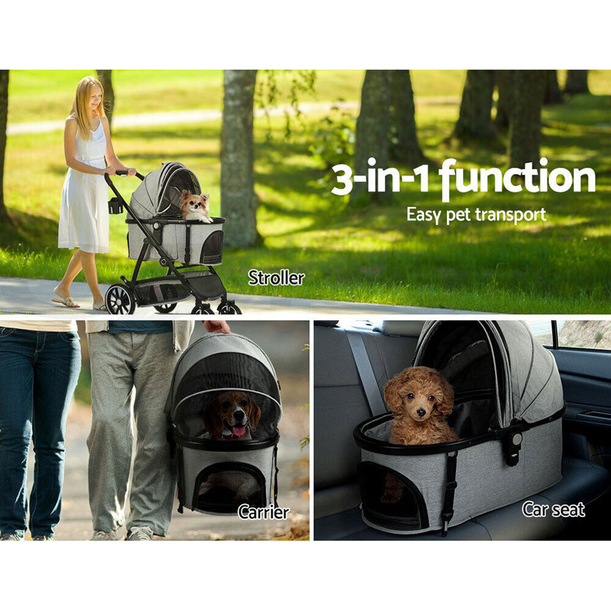 Furbulous Pet Dog Stroller Pram Cat Carrier Large Travel Pushchair Fol