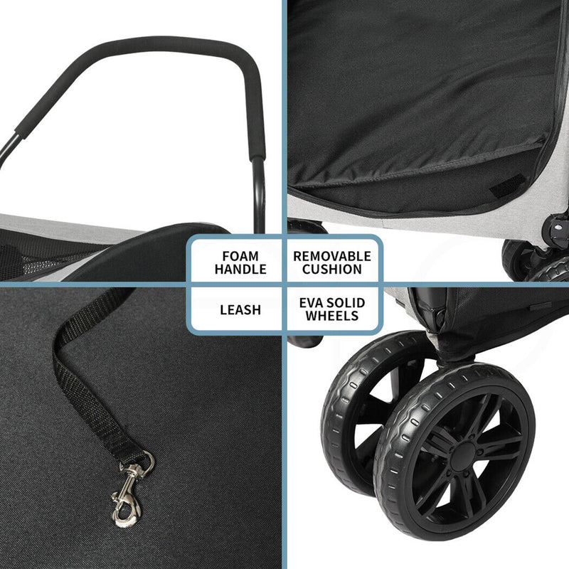 Furbulous Pet Dog Stroller Pram Carrier Cat Travel Foldable 4 Wheels 50kg Capacity - Black