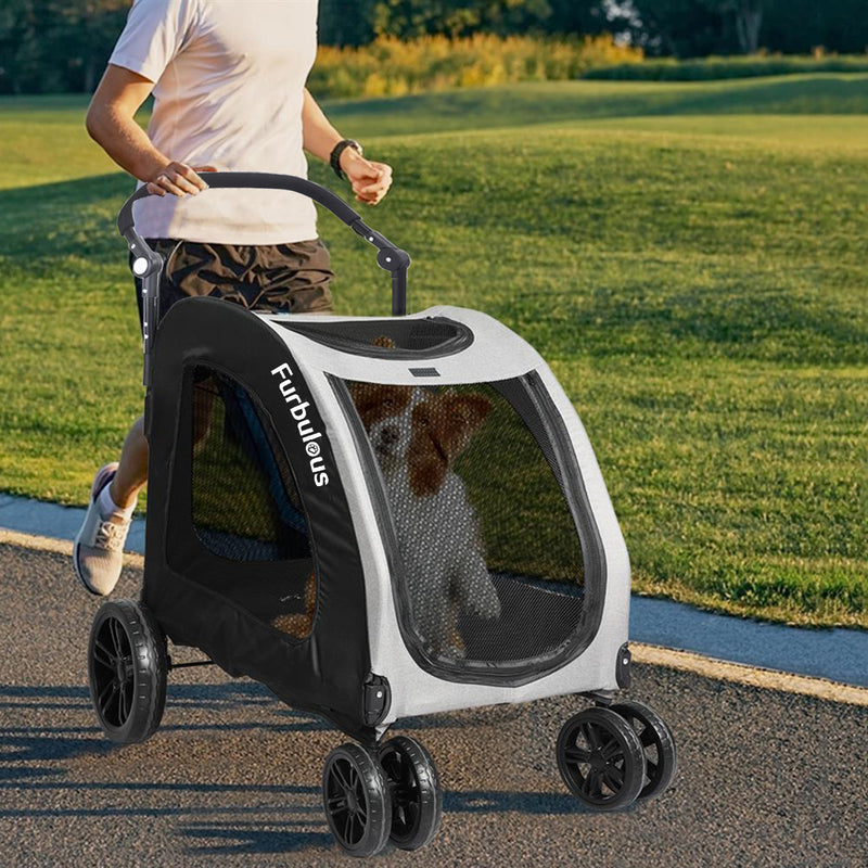 Furbulous Pet Dog Stroller Pram Carrier Cat Travel Foldable 4 Wheels 50kg Capacity