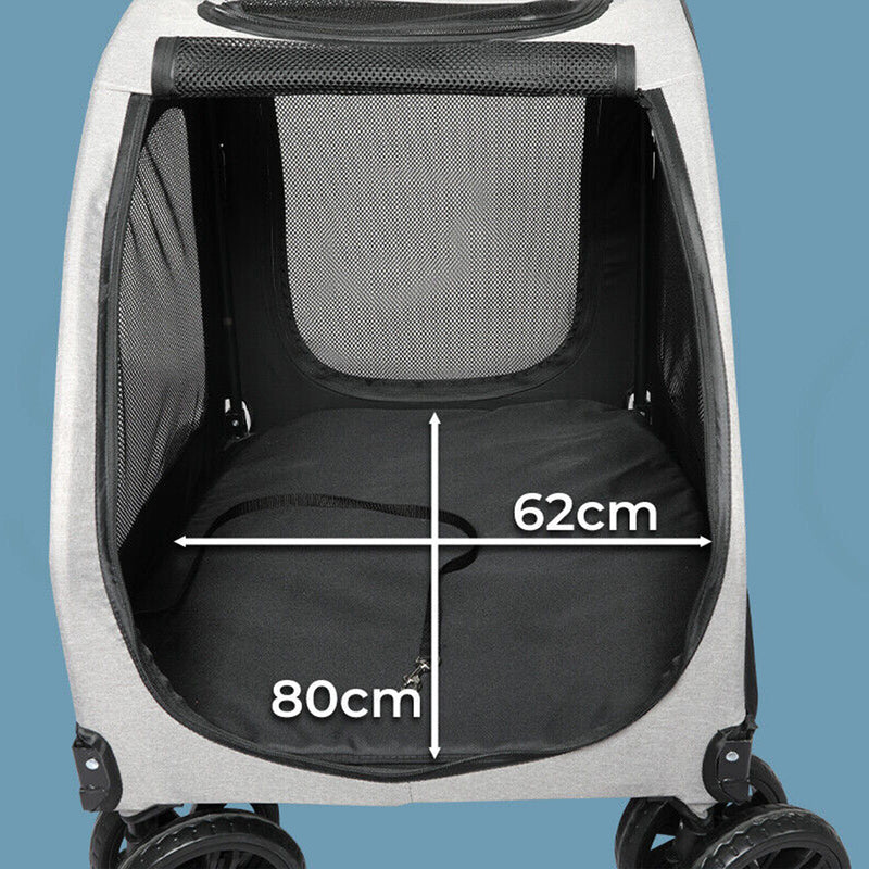 Furbulous Pet Dog Stroller Pram Carrier Cat Travel Foldable 4 Wheels 50kg Capacity - Grey