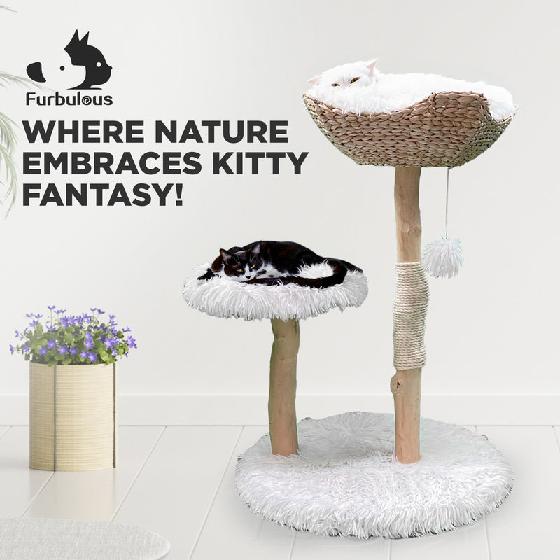 Furbulous Selected Real Wood Cat Tree Rattan tower with Condo House - 81cm