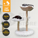 Furbulous Premium Real Wood Cat Tree with Rattan and Plush Fabric