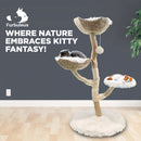 Furbulous Premium Real Wood Cat Tree with Rattan and Plush Fabric