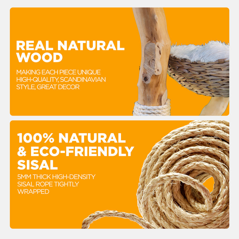 Furbulous Selected Real Wood Cat Tree Rattan tower with Condo House - 81cm