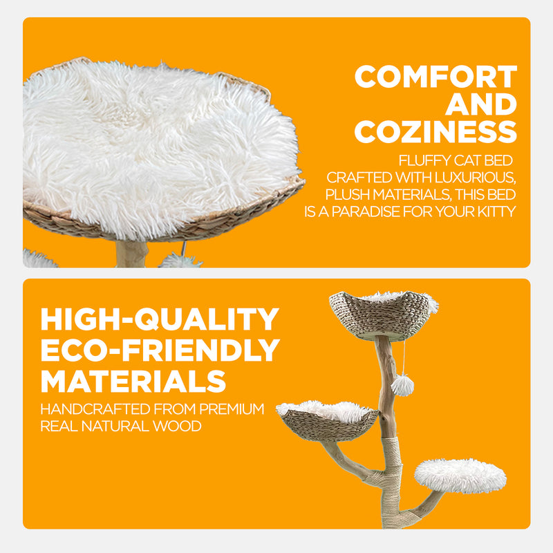 Furbulous Selected Real Wood Cat Tree Rattan tower with Condo House - 81cm