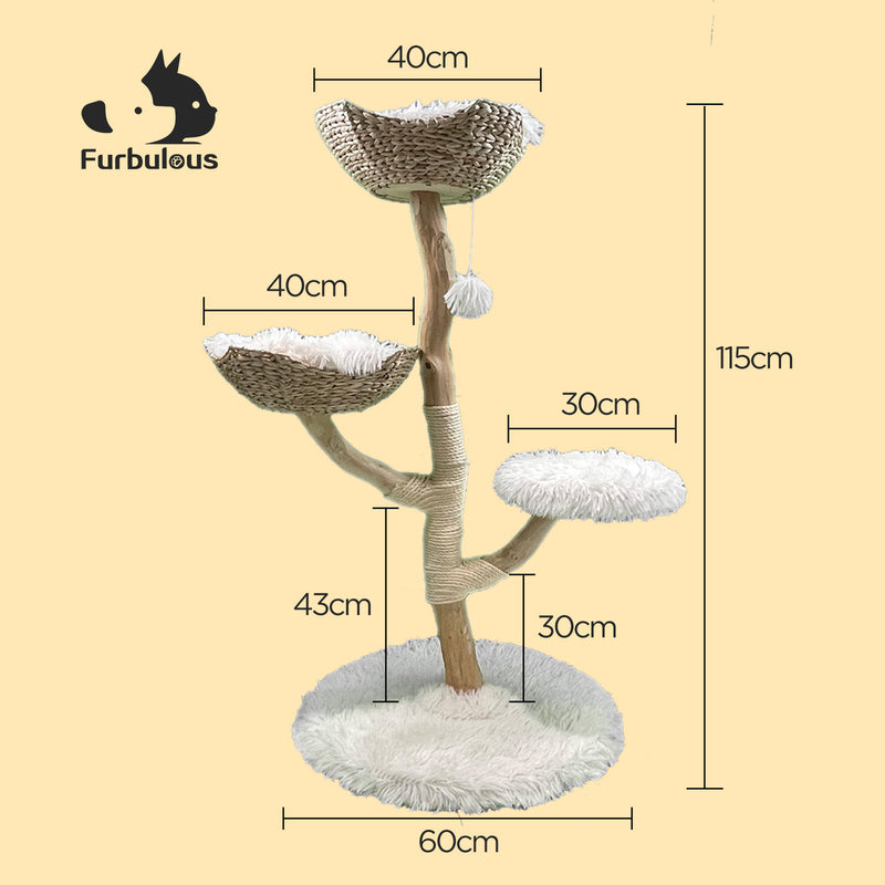 Furbulous Selected Real Wood Cat Tree Rattan tower with Condo House - 81cm