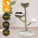 Furbulous Premium Real Wood Cat Tree with Rattan and Plush Fabric
