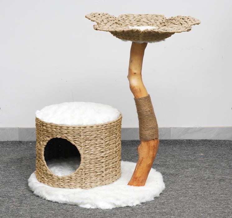 Furbulous Selected Real Wood Cat Tree Rattan tower with Condo House - 81cm